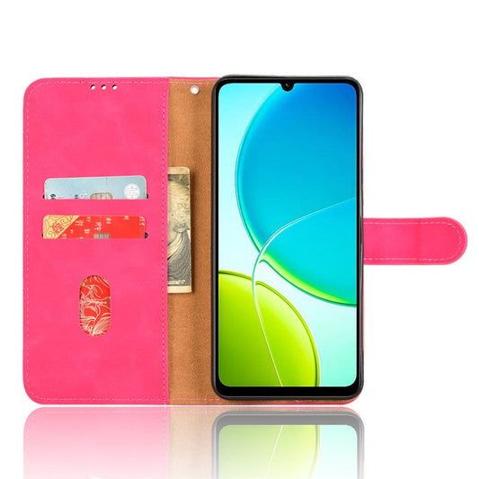For vivo Y04 4G Leather Case Skin Feel Anti Drop Wallet Flip Phone Cover - Rose