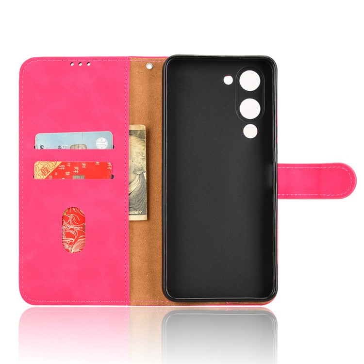 For vivo Y04 4G Leather Case Skin Feel Anti Drop Wallet Flip Phone Cover - Rose