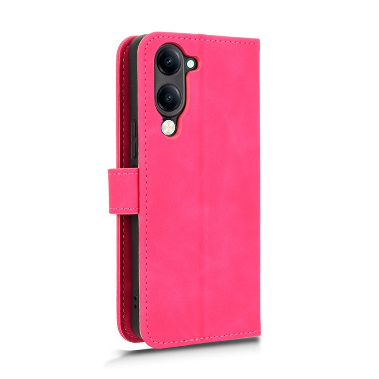For vivo Y04 4G Leather Case Skin Feel Anti Drop Wallet Flip Phone Cover - Rose