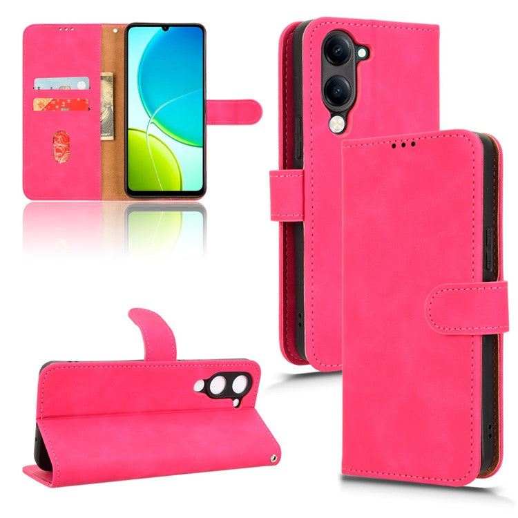 For vivo Y04 4G Leather Case Skin Feel Anti Drop Wallet Flip Phone Cover - Rose