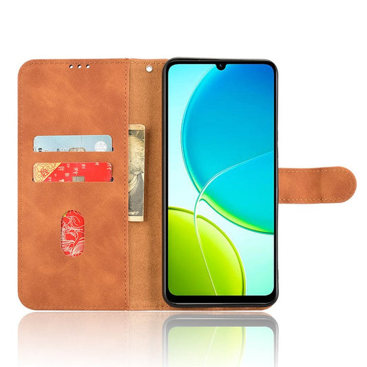 For vivo Y04 4G Leather Case Skin Feel Anti Drop Wallet Flip Phone Cover - Brown