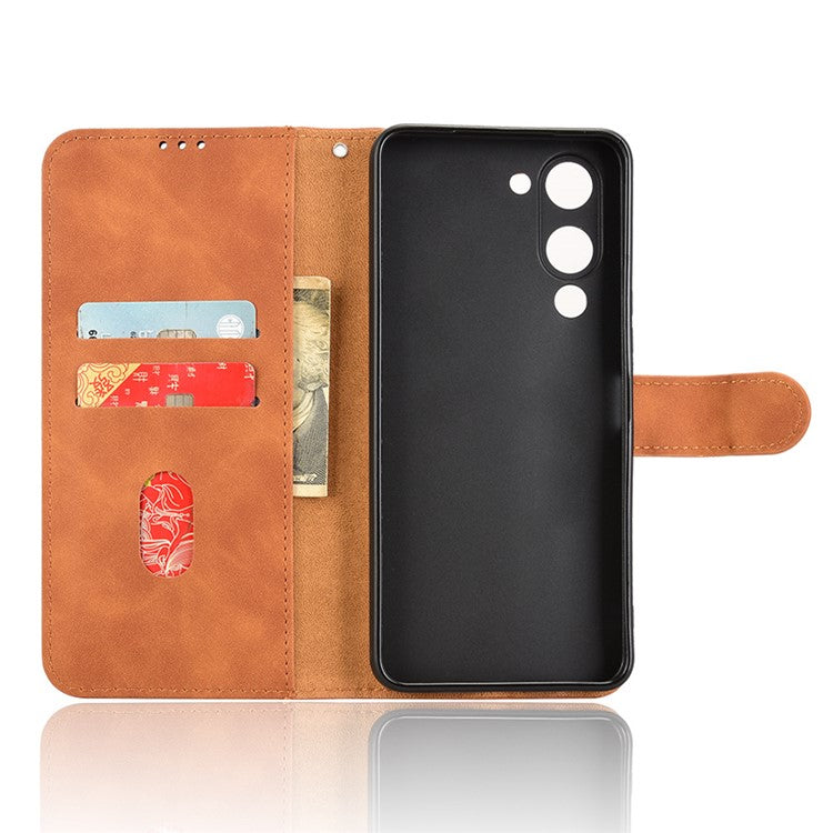For vivo Y04 4G Leather Case Skin Feel Anti Drop Wallet Flip Phone Cover - Brown