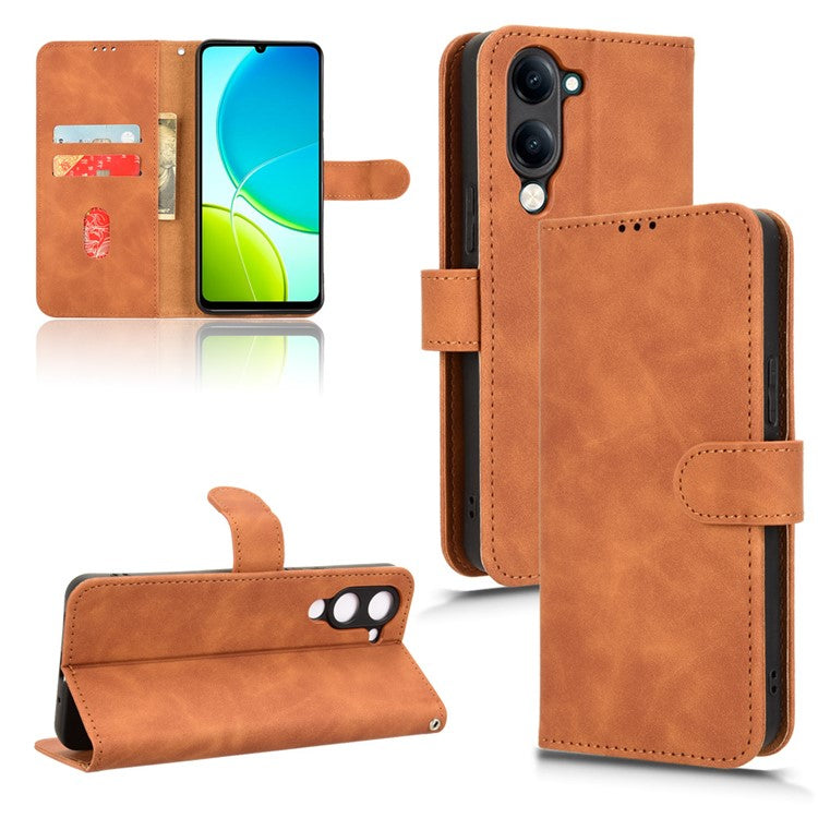 For vivo Y04 4G Leather Case Skin Feel Anti Drop Wallet Flip Phone Cover - Brown