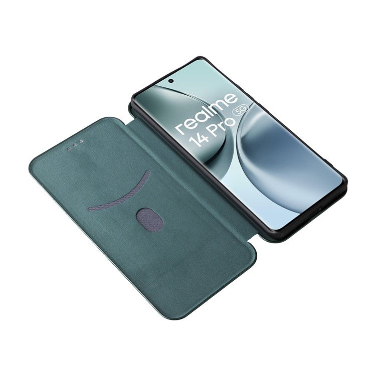 For Realme 14 Pro 5G Case Carbon Fiber Texture Drop-Proof PU Leather Phone Cover - Green