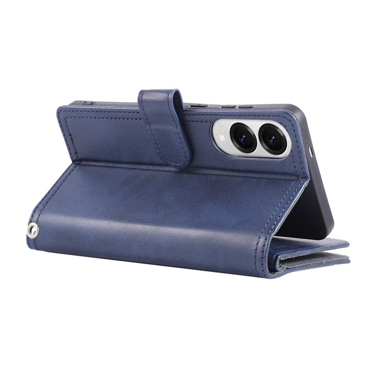 For Samsung Galaxy S25 Edge Case Split Leather Magnetic Wallet Phone Protector with Wrist Strap - Blue