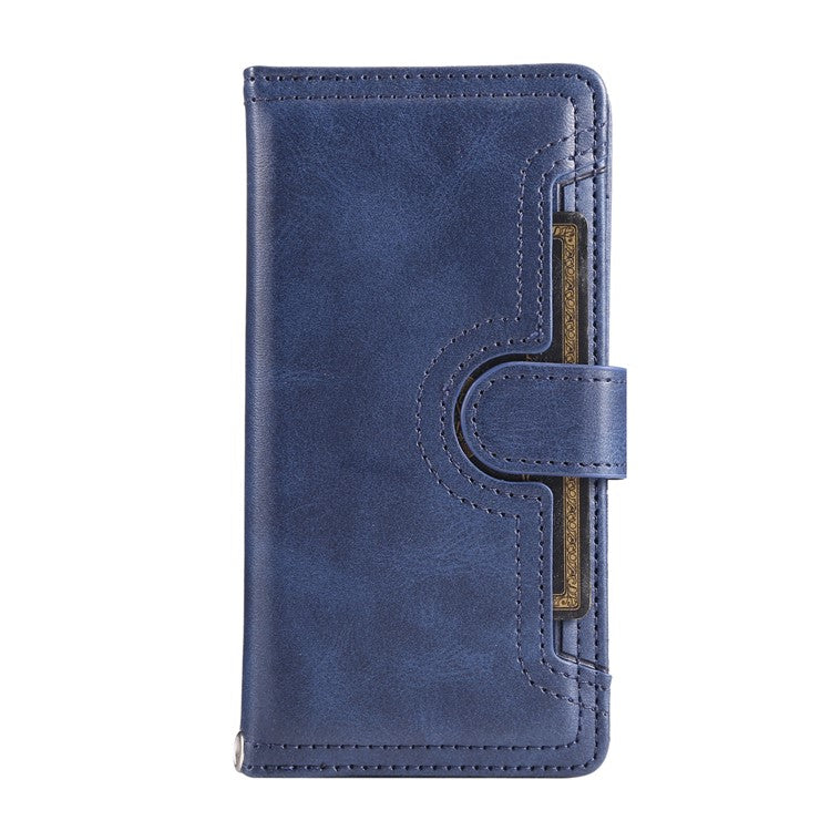 For Samsung Galaxy S25 Edge Case Split Leather Magnetic Wallet Phone Protector with Wrist Strap - Blue