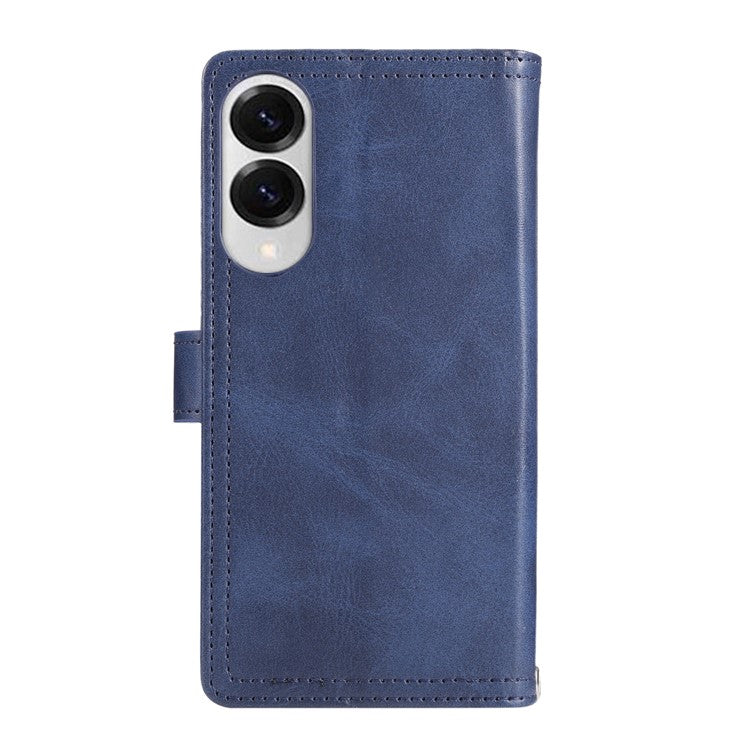 For Samsung Galaxy S25 Edge Case Split Leather Magnetic Wallet Phone Protector with Wrist Strap - Blue