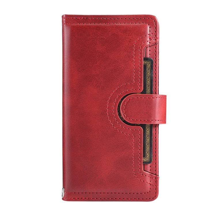 For Samsung Galaxy S25 Edge Case Split Leather Magnetic Wallet Phone Protector with Wrist Strap - Red