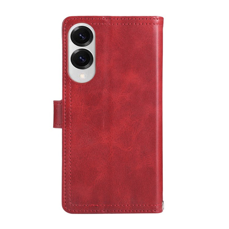 For Samsung Galaxy S25 Edge Case Split Leather Magnetic Wallet Phone Protector with Wrist Strap - Red