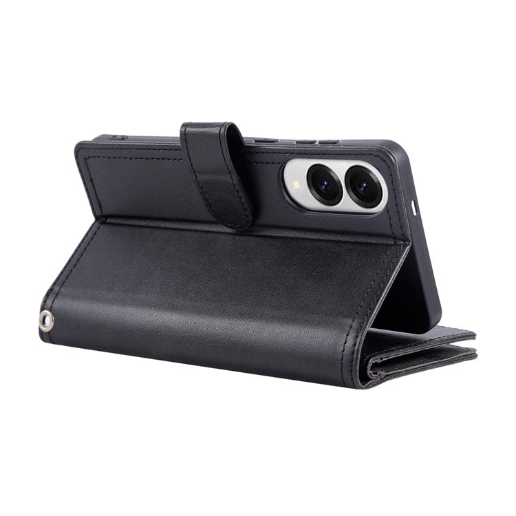 For Samsung Galaxy S25 Edge Case Split Leather Magnetic Wallet Phone Protector with Wrist Strap - Black