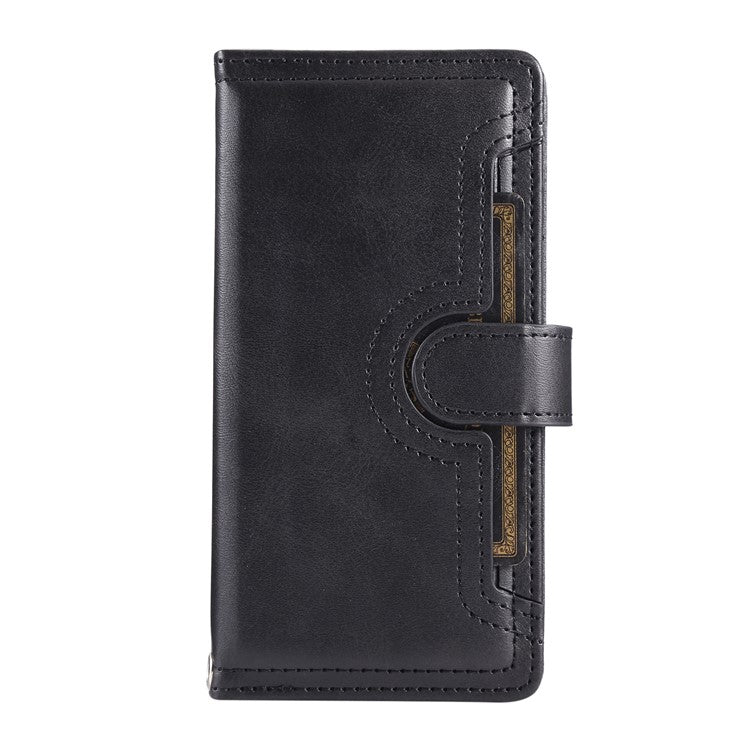 For Samsung Galaxy S25 Edge Case Split Leather Magnetic Wallet Phone Protector with Wrist Strap - Black