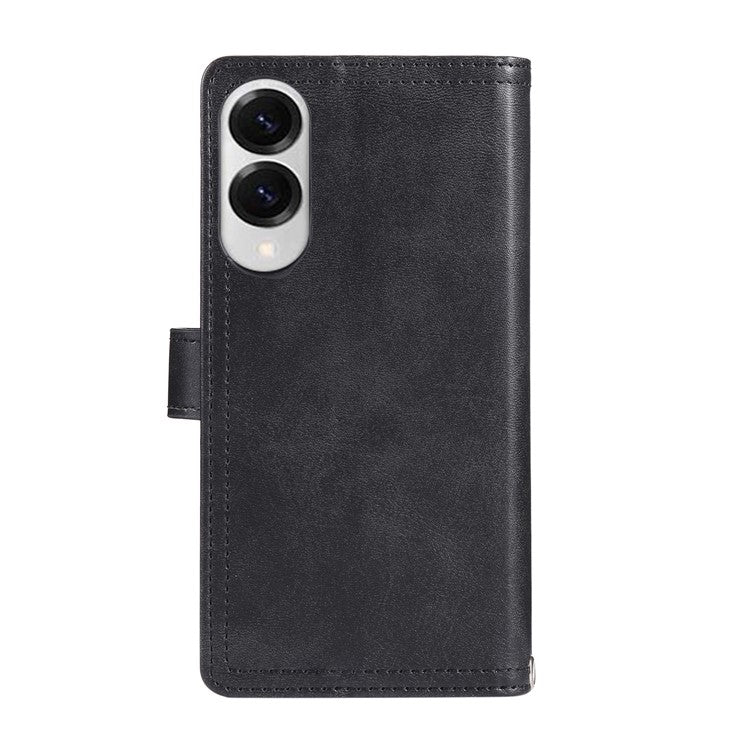 For Samsung Galaxy S25 Edge Case Split Leather Magnetic Wallet Phone Protector with Wrist Strap - Black