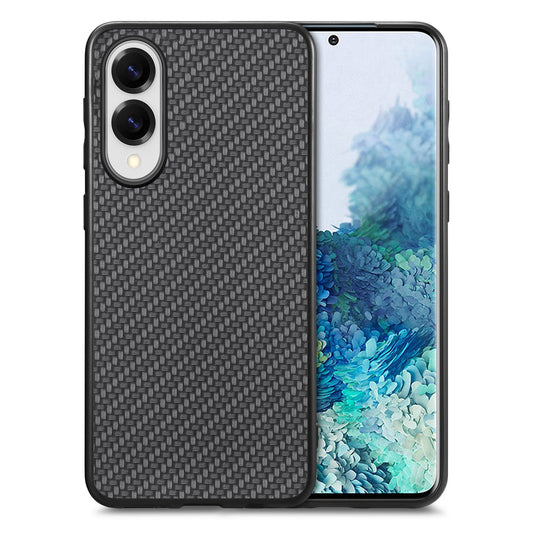 For Samsung Galaxy S25 Edge Case Carbon Fiber Texture PU+PC+TPU Phone Back Cover - Black
