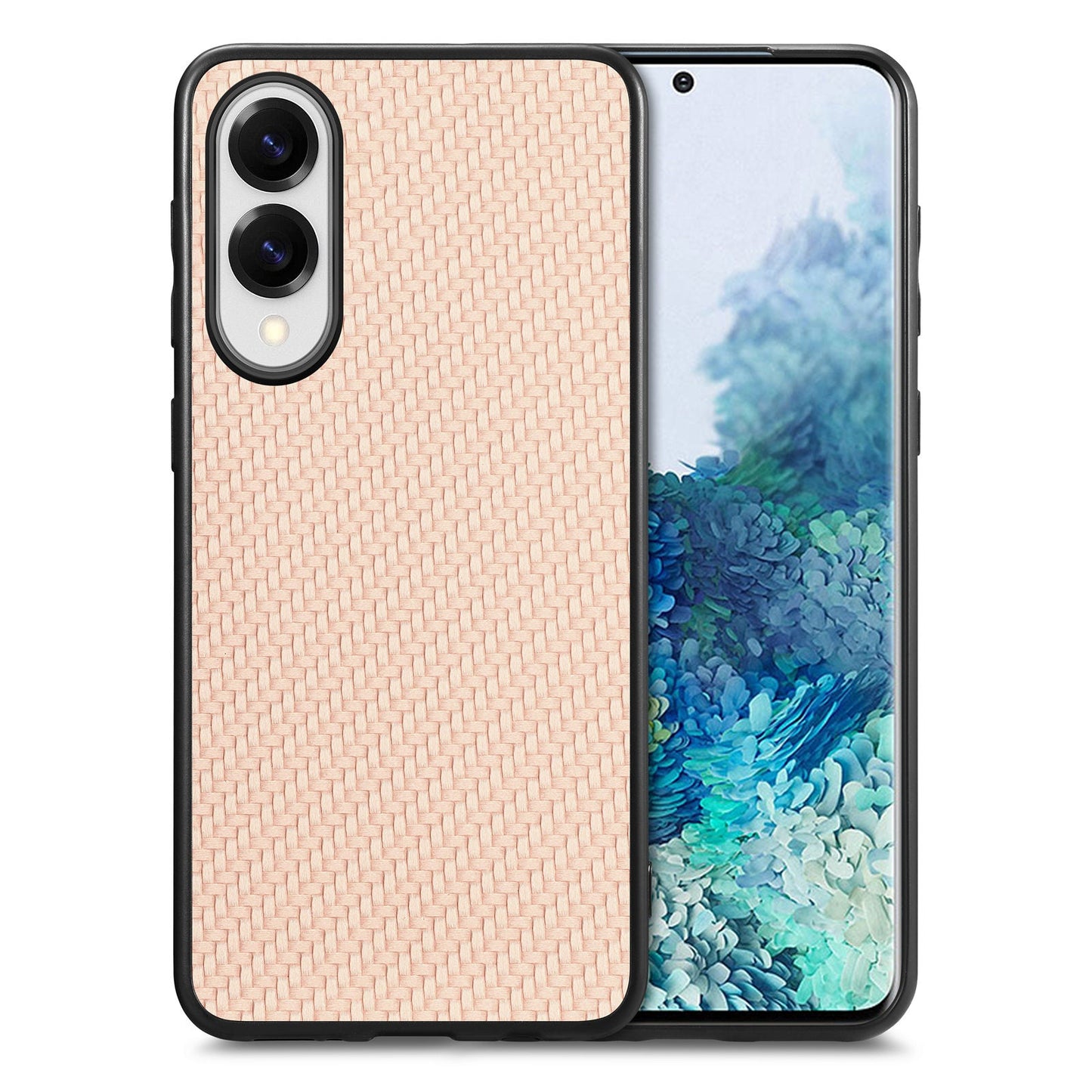 For Samsung Galaxy S25 Edge Case Carbon Fiber Texture PU+PC+TPU Phone Back Cover - Apricot