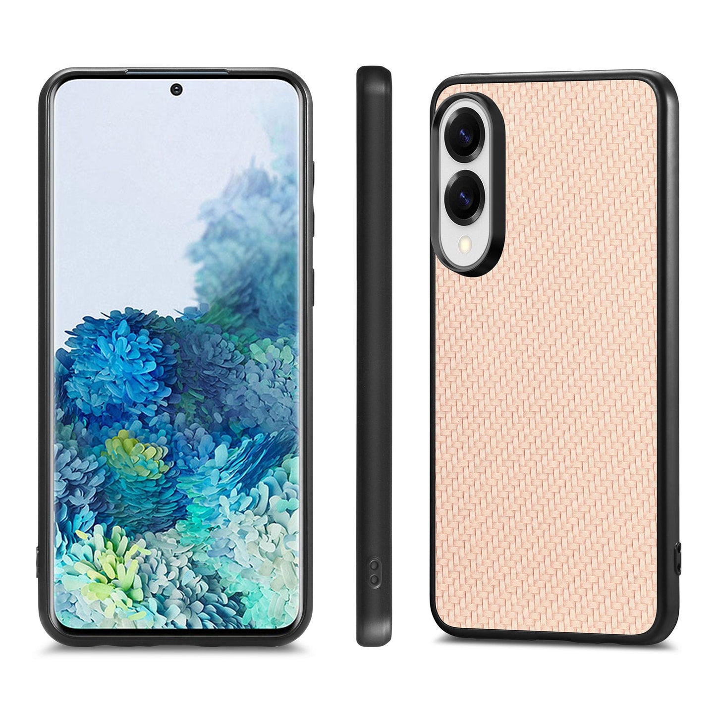 For Samsung Galaxy S25 Edge Case Carbon Fiber Texture PU+PC+TPU Phone Back Cover - Apricot