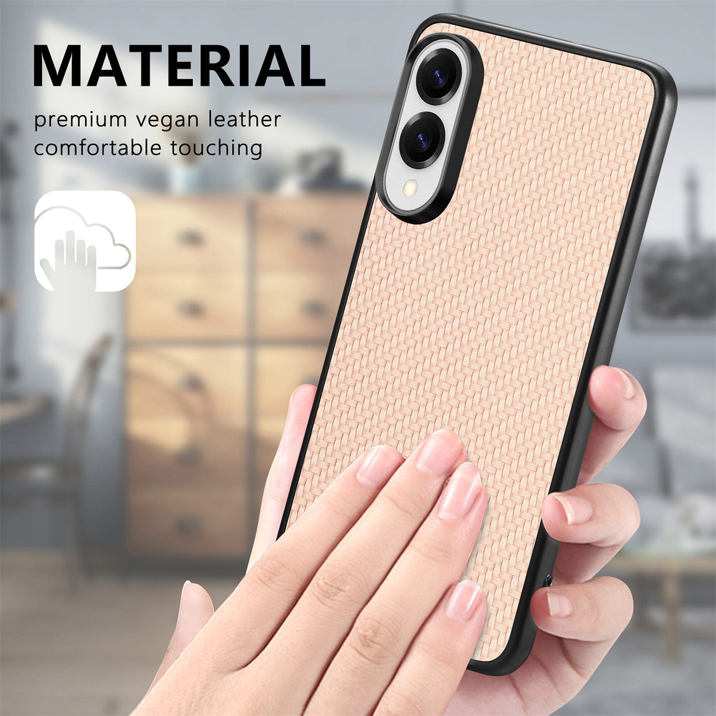 For Samsung Galaxy S25 Edge Case Carbon Fiber Texture PU+PC+TPU Phone Back Cover - Apricot