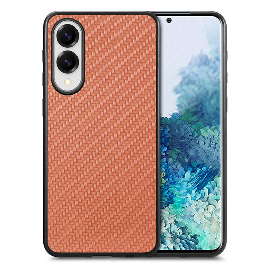 For Samsung Galaxy S25 Edge Case Carbon Fiber Texture PU+PC+TPU Phone Back Cover - Brown