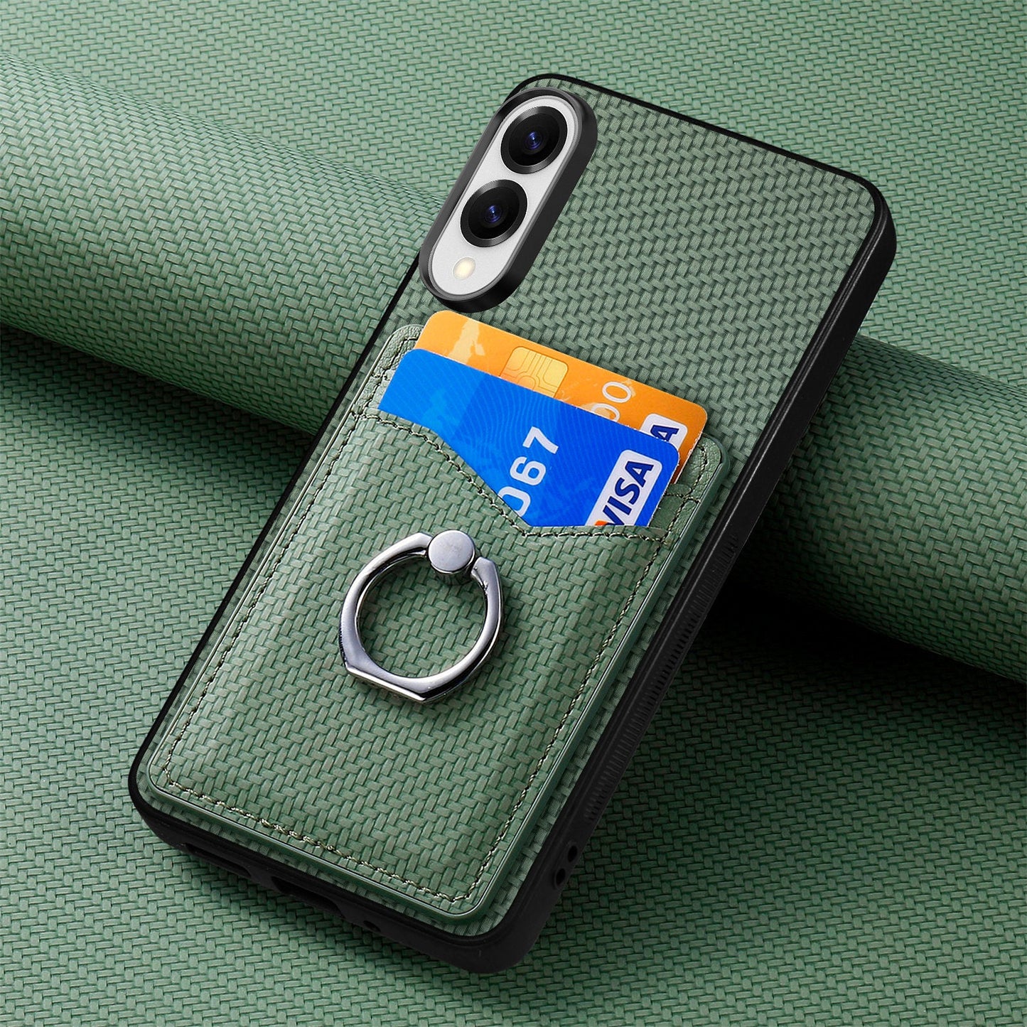 For Samsung Galaxy S25 Edge Case Card Slots Ring Holder Kickstand Phone Cover - Green