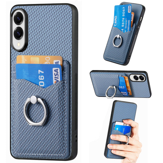For Samsung Galaxy S25 Edge Case Card Slots Ring Holder Kickstand Phone Cover - Blue