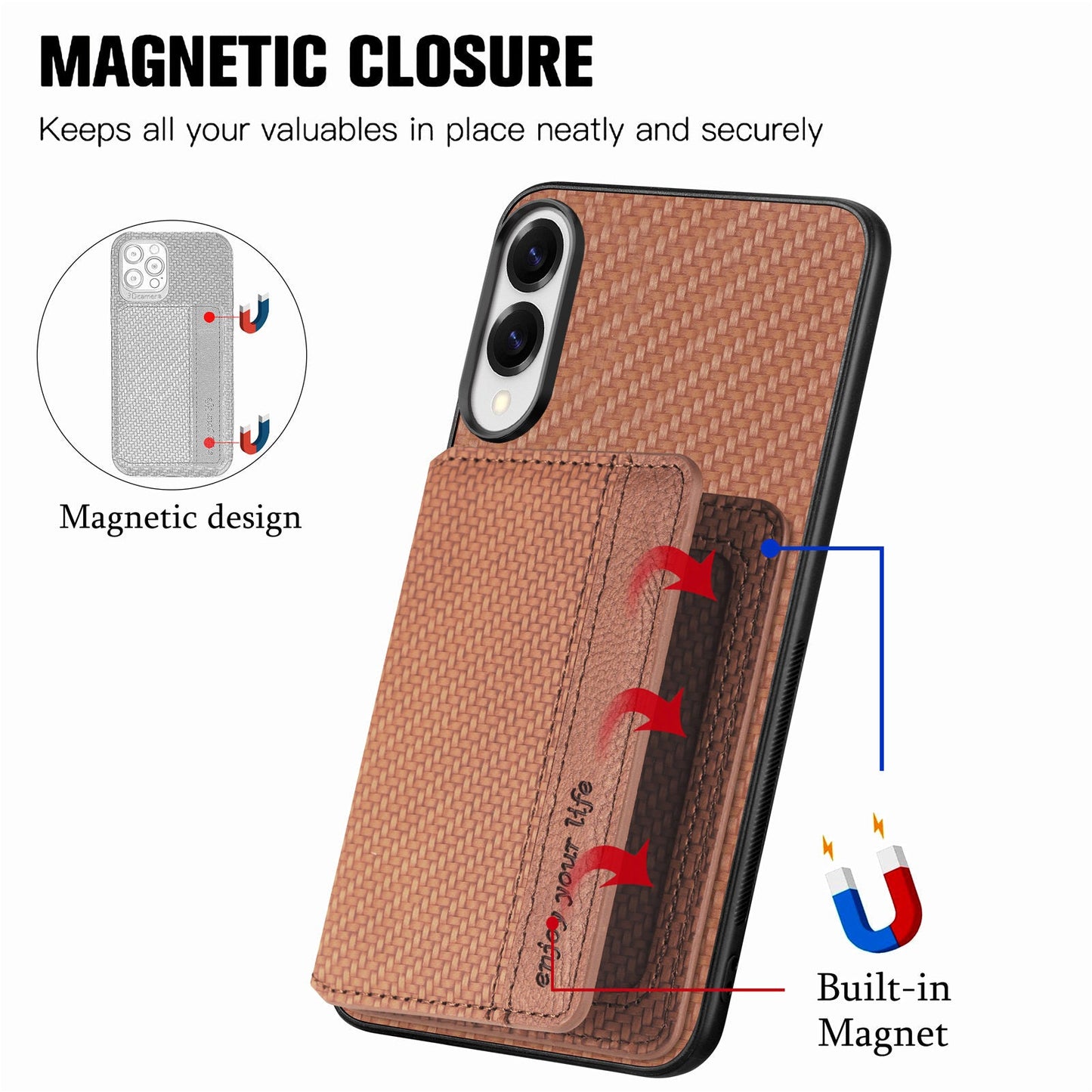 For Samsung Galaxy S25 Edge Case RFID Blocking Carbon Fiber Leather Phone Back Cover with Card Holder - Brown