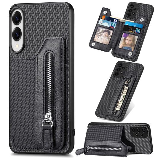 For Samsung Galaxy S25 Edge Case Leather+PC+TPU Zipper Wallet Phone Cover - Black