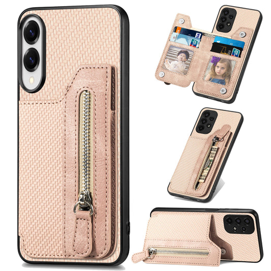 For Samsung Galaxy S25 Edge Case Leather+PC+TPU Zipper Wallet Phone Cover - Apricot