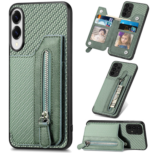 For Samsung Galaxy S25 Edge Case Leather+PC+TPU Zipper Wallet Phone Cover - Green
