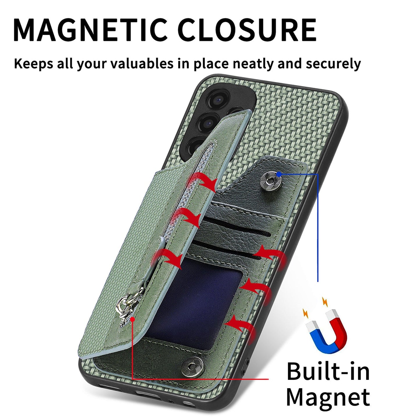 For Samsung Galaxy S25 Edge Case Leather+PC+TPU Zipper Wallet Phone Cover - Green