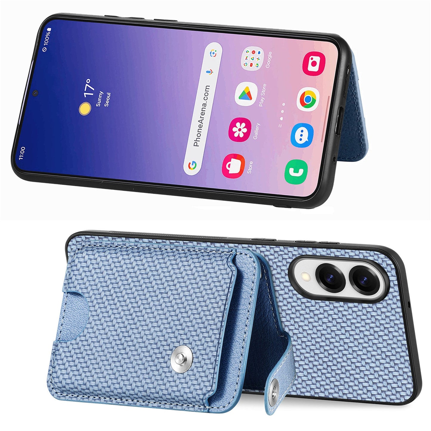 For Samsung Galaxy S25 Edge Case Card Slots Kickstand Phone Back Cover with Card Tool - Blue