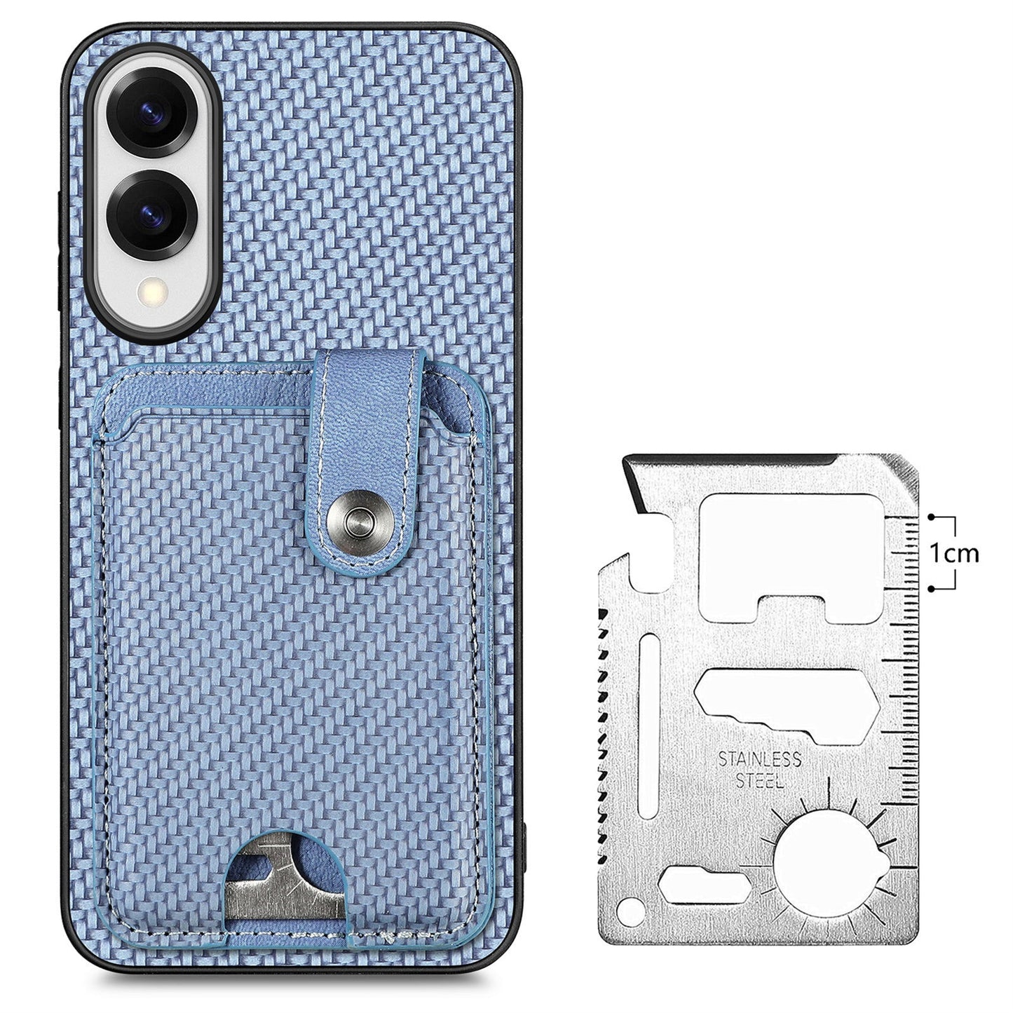 For Samsung Galaxy S25 Edge Case Card Slots Kickstand Phone Back Cover with Card Tool - Blue