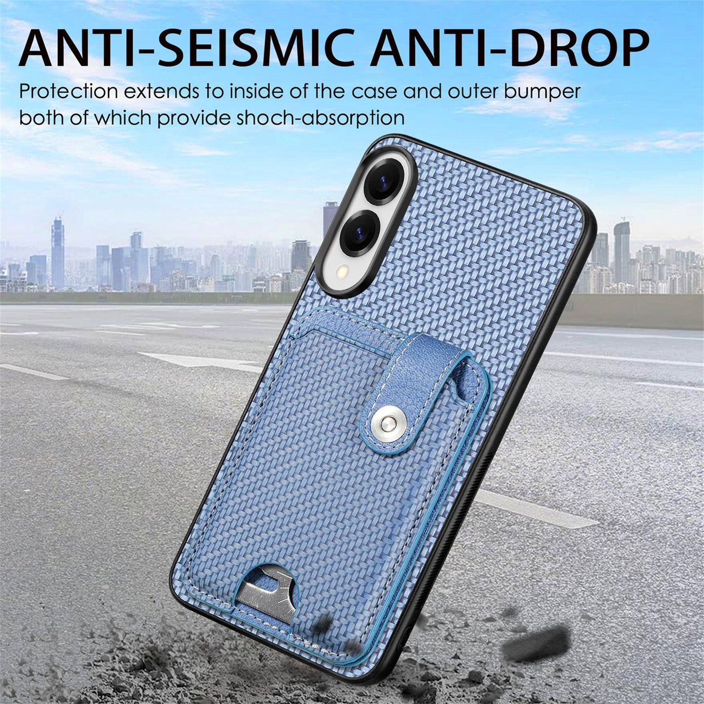 For Samsung Galaxy S25 Edge Case Card Slots Kickstand Phone Back Cover with Card Tool - Blue