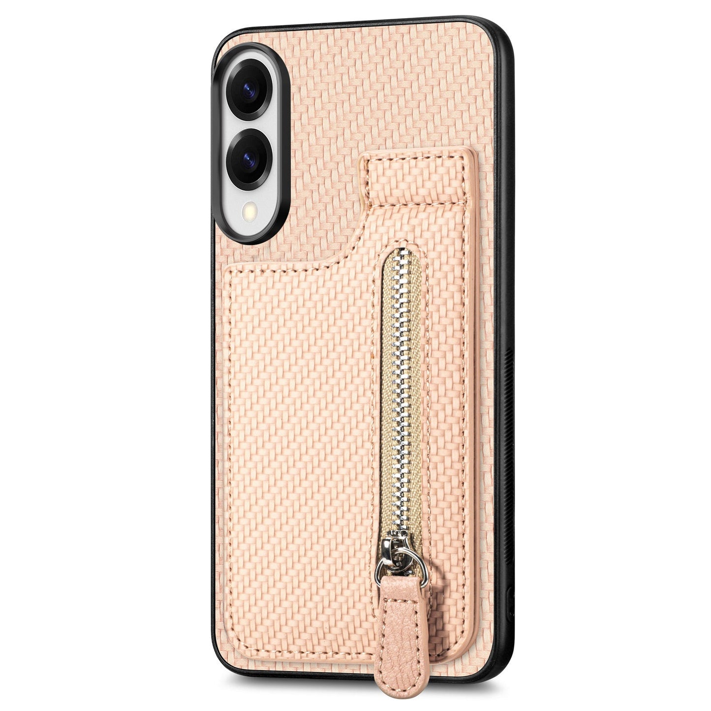 For Samsung Galaxy S25 Edge Case Leather Phone Back Cover with Zipper Card Holder Kickstand - Apricot