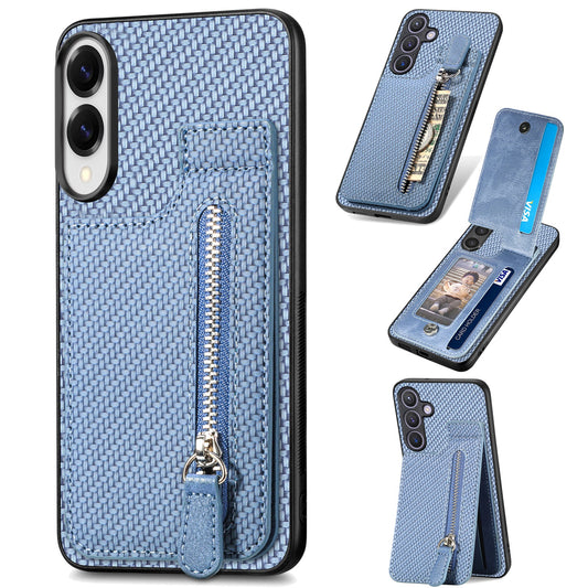 For Samsung Galaxy S25 Edge Case Leather Phone Back Cover with Zipper Card Holder Kickstand - Blue