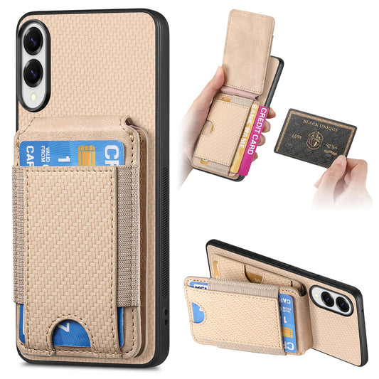 For Samsung Galaxy S25 Edge Case with Card Holder Kickstand Leather Back Cover - Khaki
