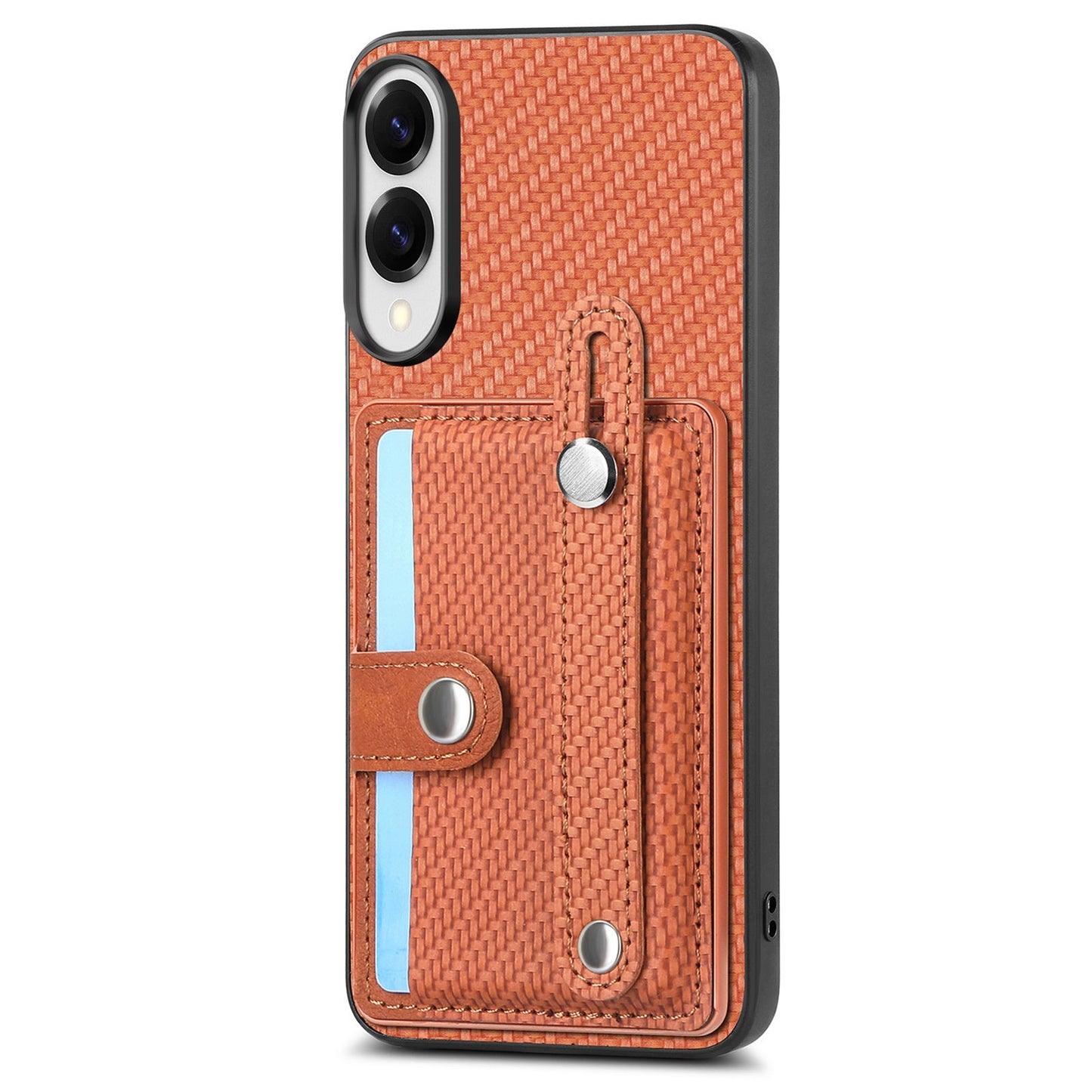 For Samsung Galaxy S25 Edge Case Carbon Fiber Texture Leather Phone Back Cover with Card Holder - Brown