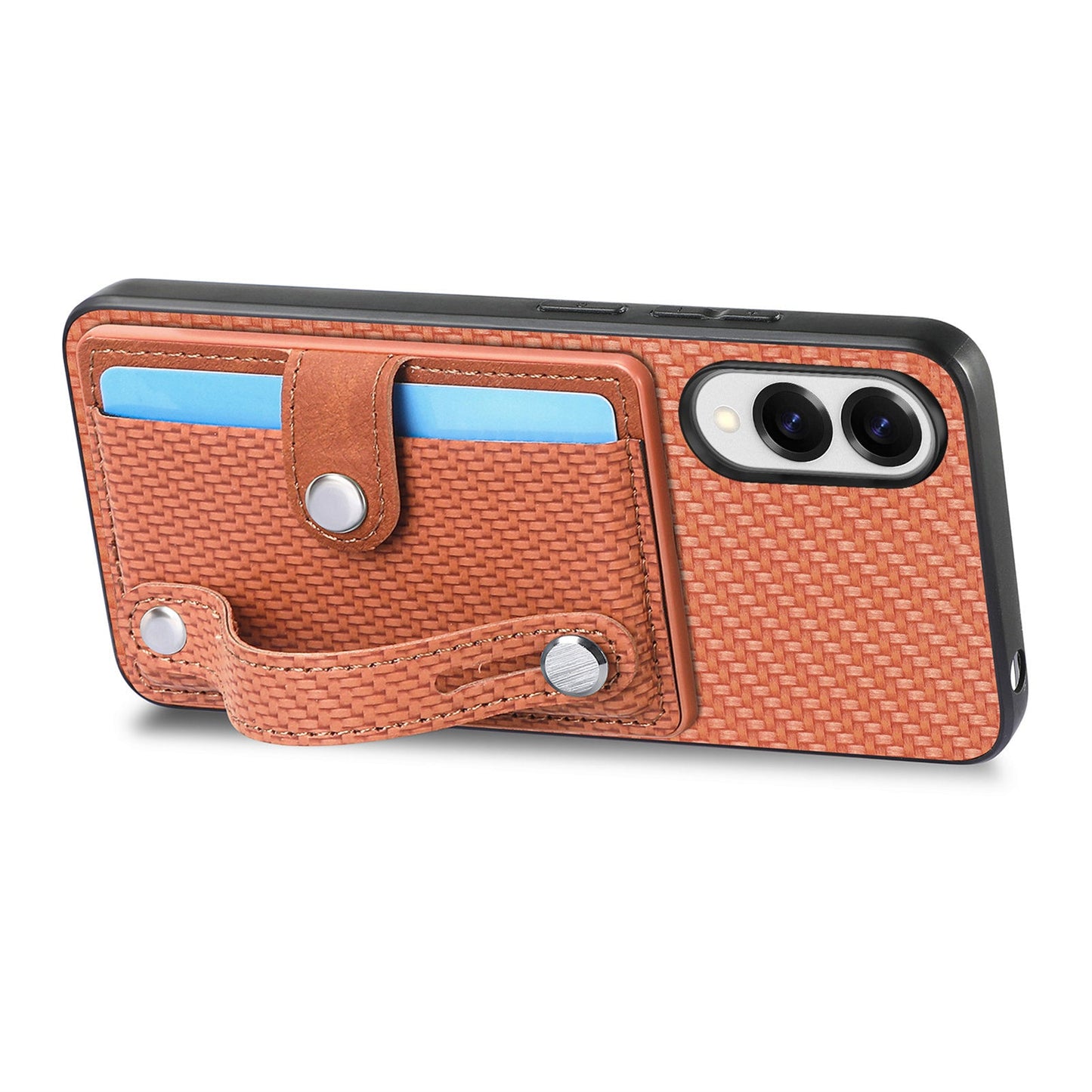 For Samsung Galaxy S25 Edge Case Carbon Fiber Texture Leather Phone Back Cover with Card Holder - Brown