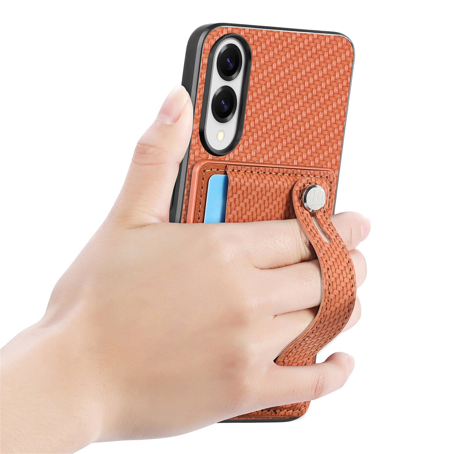 For Samsung Galaxy S25 Edge Case Carbon Fiber Texture Leather Phone Back Cover with Card Holder - Brown
