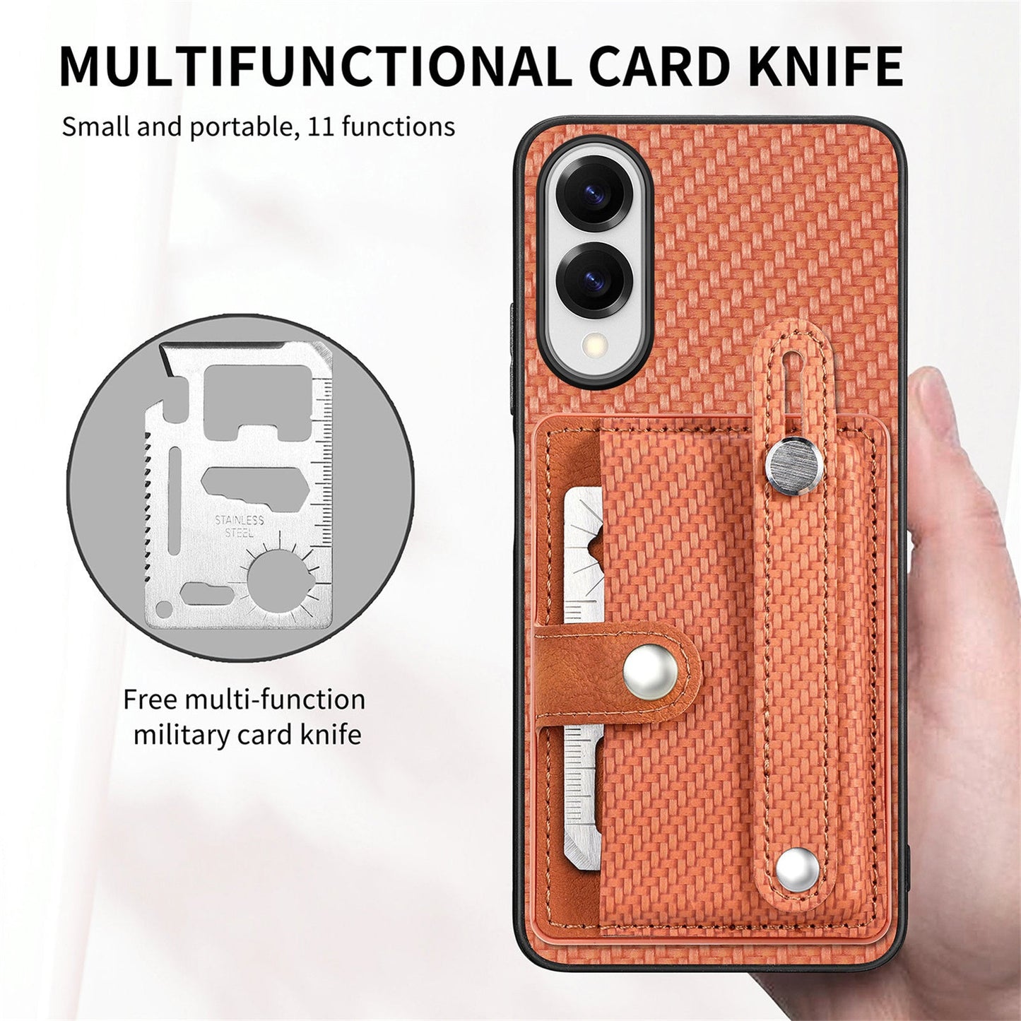 For Samsung Galaxy S25 Edge Case Carbon Fiber Texture Leather Phone Back Cover with Card Holder - Brown
