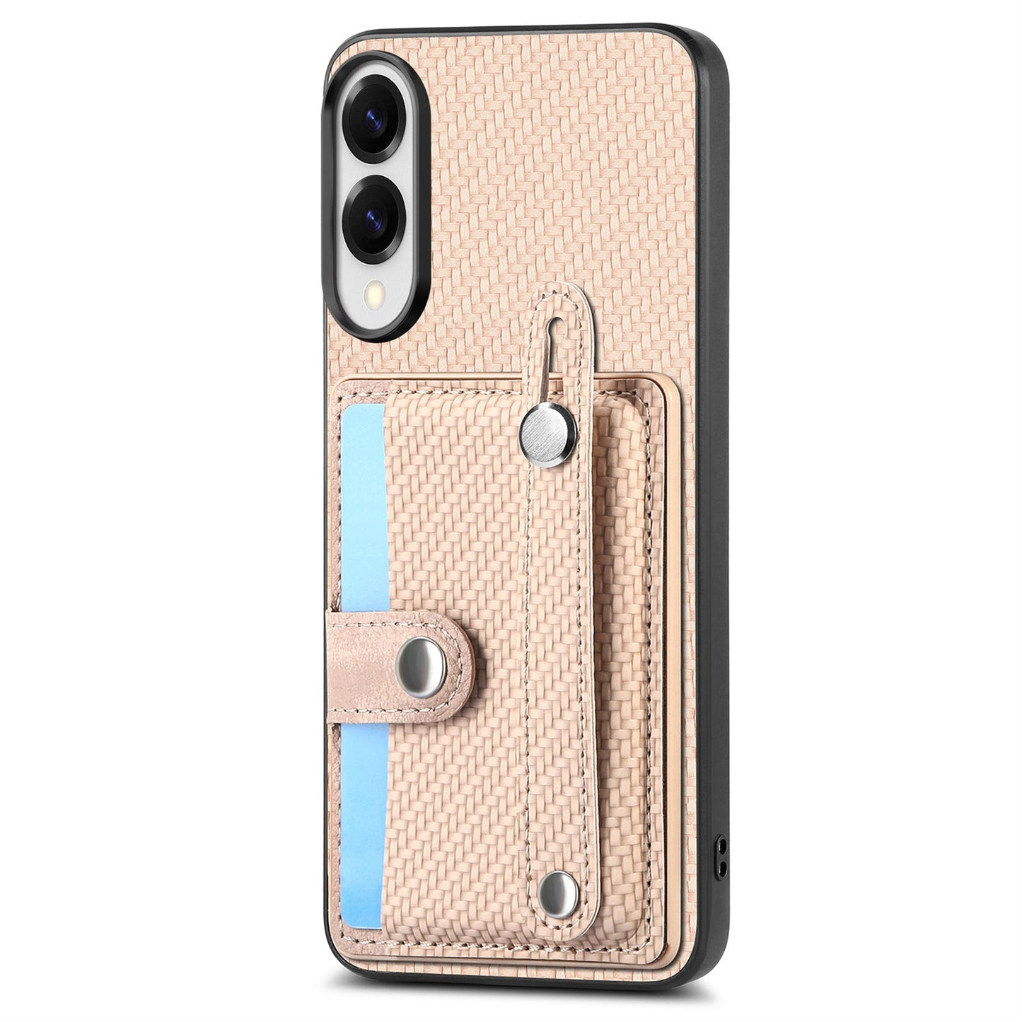 For Samsung Galaxy S25 Edge Case Carbon Fiber Texture Leather Phone Back Cover with Card Holder - Khaki