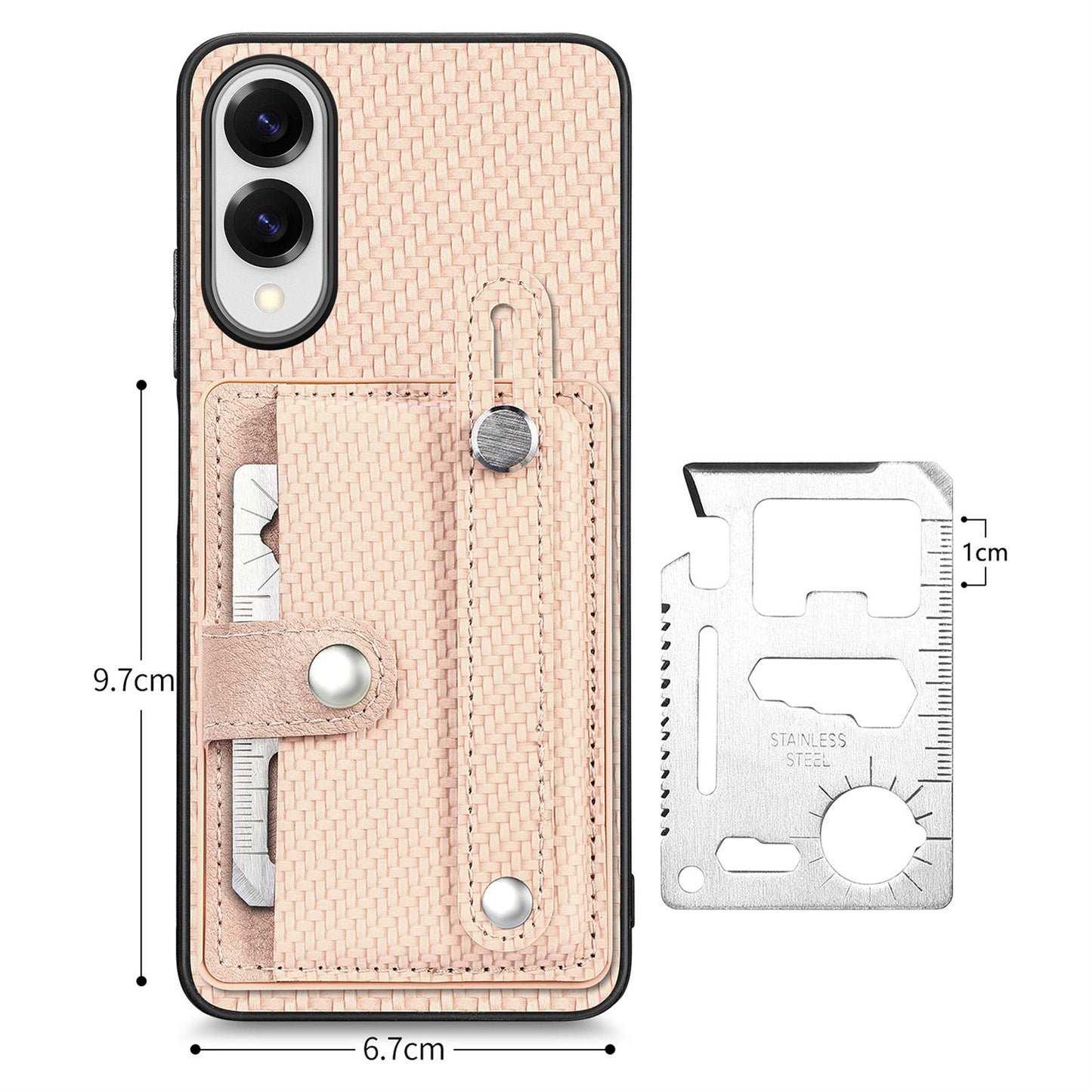 For Samsung Galaxy S25 Edge Case Carbon Fiber Texture Leather Phone Back Cover with Card Holder - Khaki