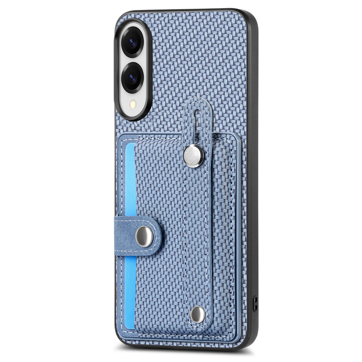 For Samsung Galaxy S25 Edge Case Carbon Fiber Texture Leather Phone Back Cover with Card Holder - Blue