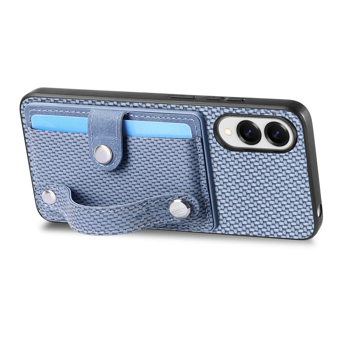 For Samsung Galaxy S25 Edge Case Carbon Fiber Texture Leather Phone Back Cover with Card Holder - Blue