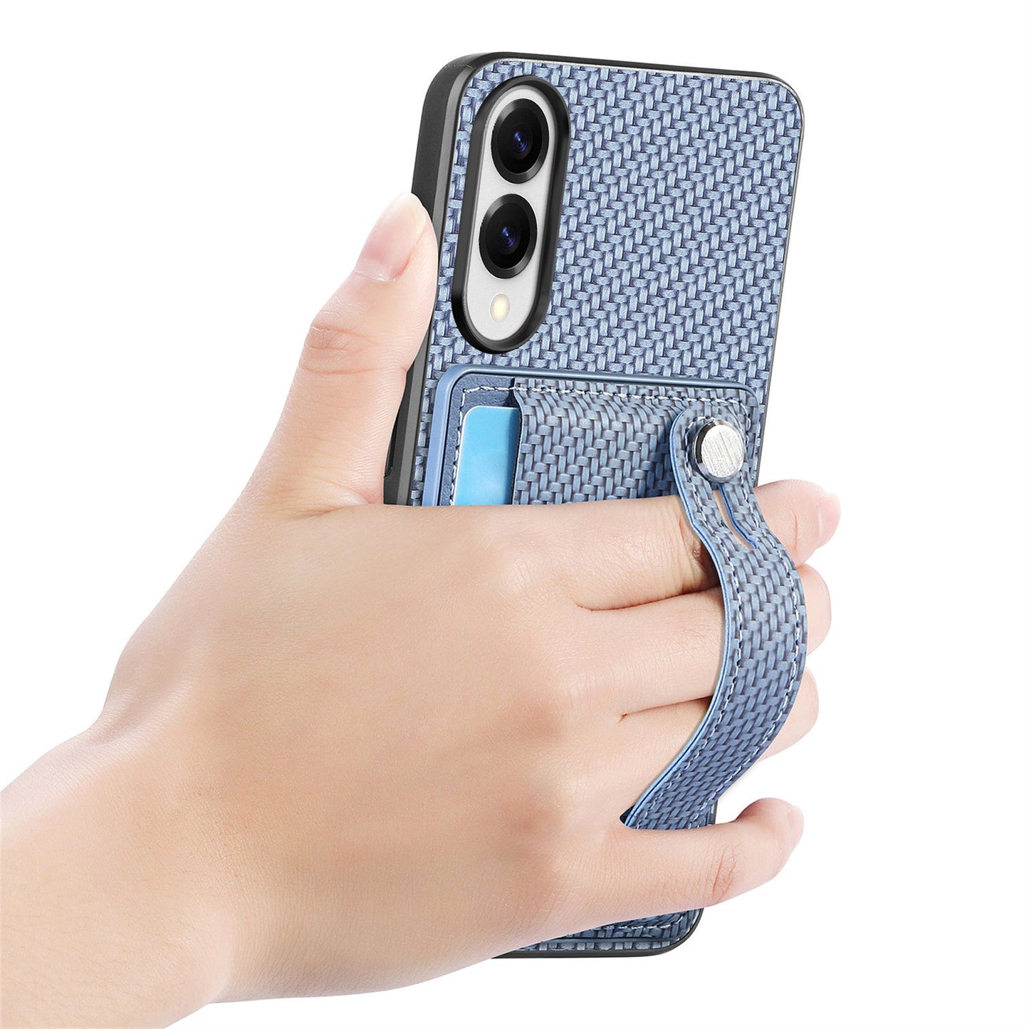 For Samsung Galaxy S25 Edge Case Carbon Fiber Texture Leather Phone Back Cover with Card Holder - Blue