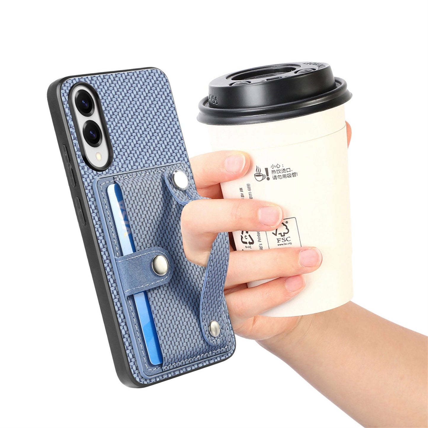 For Samsung Galaxy S25 Edge Case Carbon Fiber Texture Leather Phone Back Cover with Card Holder - Blue
