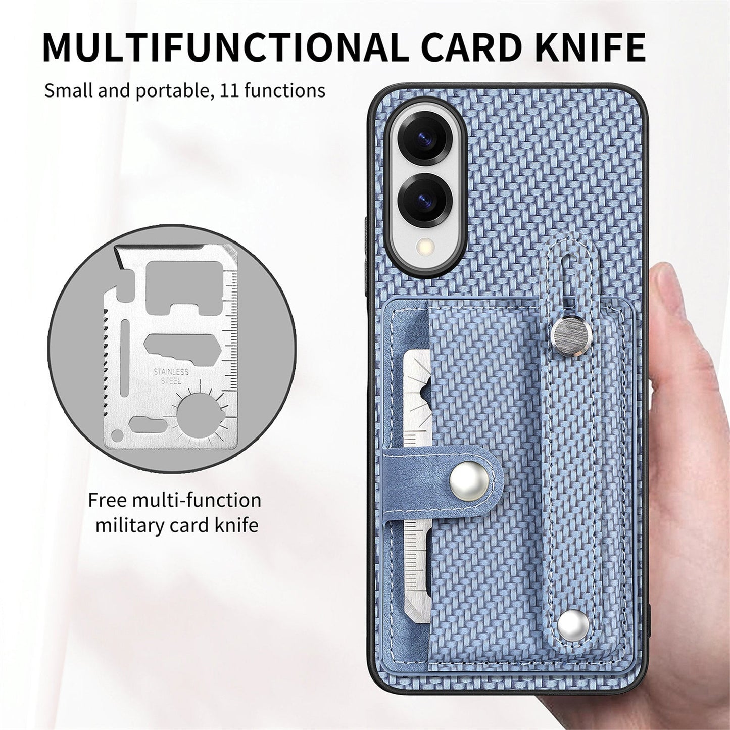 For Samsung Galaxy S25 Edge Case Carbon Fiber Texture Leather Phone Back Cover with Card Holder - Blue