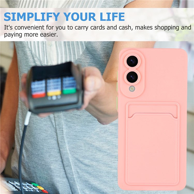 For Samsung Galaxy S25 Edge Case Card Slot Matte Fingerprint-Free Back Cover - Pink