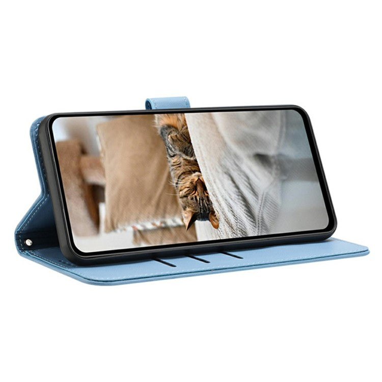 For Samsung Galaxy S25 Edge Wallet Case Cats Imprint Leather Phone Cover with Strap - Blue