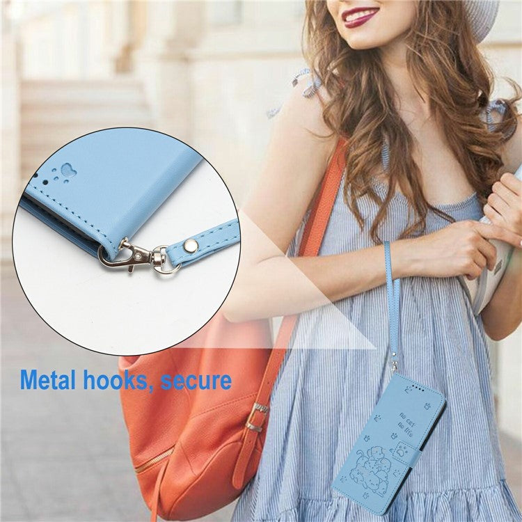For Samsung Galaxy S25 Edge Wallet Case Cats Imprint Leather Phone Cover with Strap - Blue