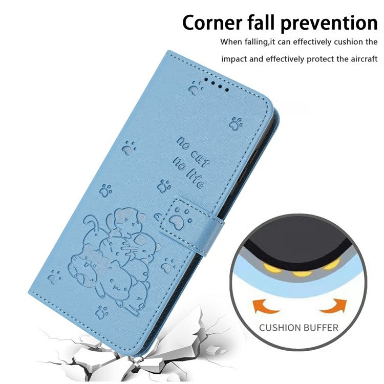 For Samsung Galaxy S25 Edge Wallet Case Cats Imprint Leather Phone Cover with Strap - Blue