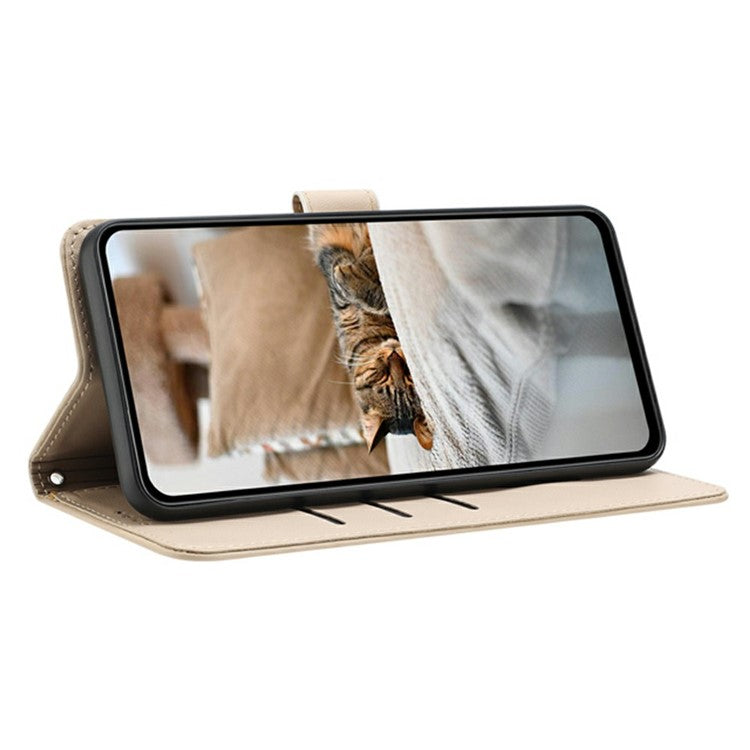 For Samsung Galaxy S25 Edge Wallet Case Cats Imprint Leather Phone Cover with Strap - Beige